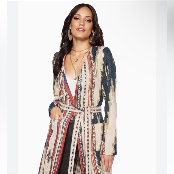 New! 🤠 Ramy Brook Cody Belted Fringe Jacquard Western Boho Cardigan/ Jacket 🤠 S - Picture 6 of 16